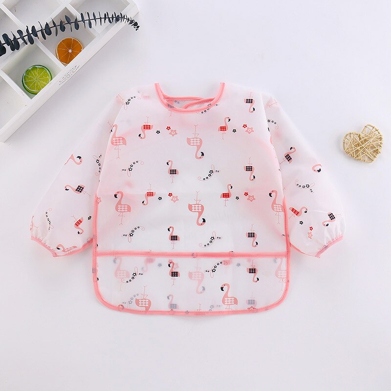 Wasserdicht Lange Ärmeln Baby Lätzchen Kinder Schürzen Kinder Feed Ziehen Spucktücher mit Tasche Cartoon Dinosaurier Flamingo Paste-Neck: 5 / 3-5 years old