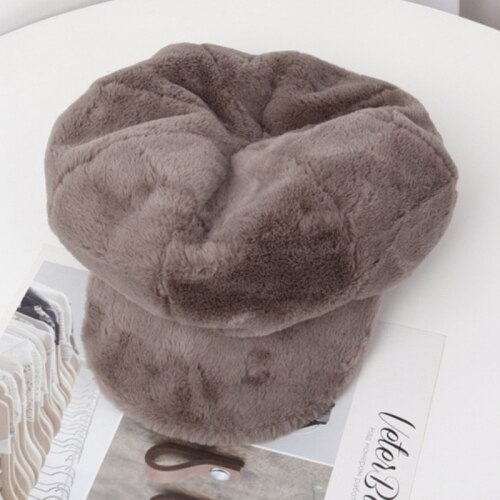 HT2209 sombreros de Otoño Invierno para mujer, boinas de piel de forro polar suave para mujeres plano liso octogonal Newsboy Caps Vintage Artist Painter Women Cap: Gris