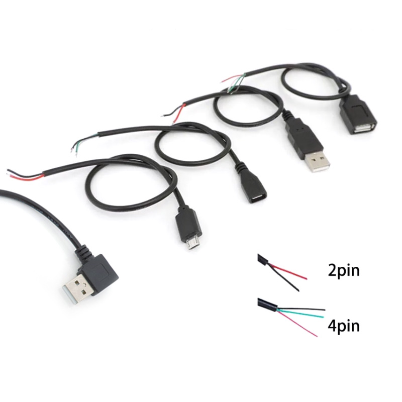 2 4 núcleos 0,3 M USB 2,0 tipo A macho hembra 2 pines 4 pines micro USB DIY conector reparación Cable de soldadura adaptador de fuente de carga de energía