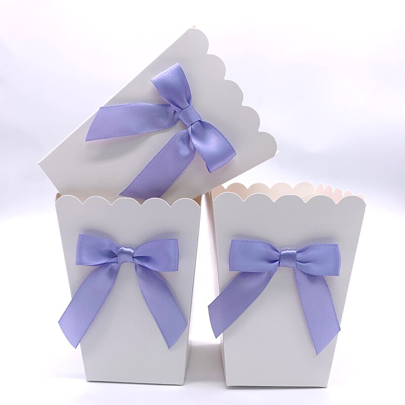 Mini cajas de papel para palomitas con lazo caja para recuerdos de Baby Shower, de cumpleaños, recuerdos, artículos para mesa, color rosa/Azul, 6 uds.: 6pcs Lavender