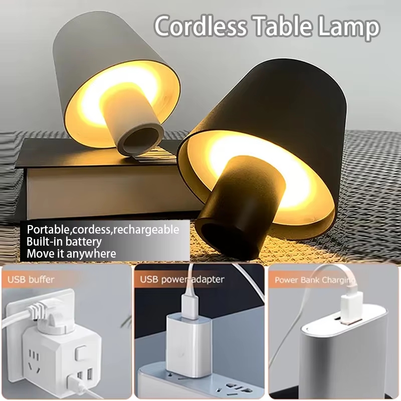 Led-skrivebordslampe med touchfunktion, natlampe med usb-genopladelig touchfunktion, led-bordlamper med 3 niveauer, dæmpbar, trådløs til værelse, arbejdsværelse, kontor, bar