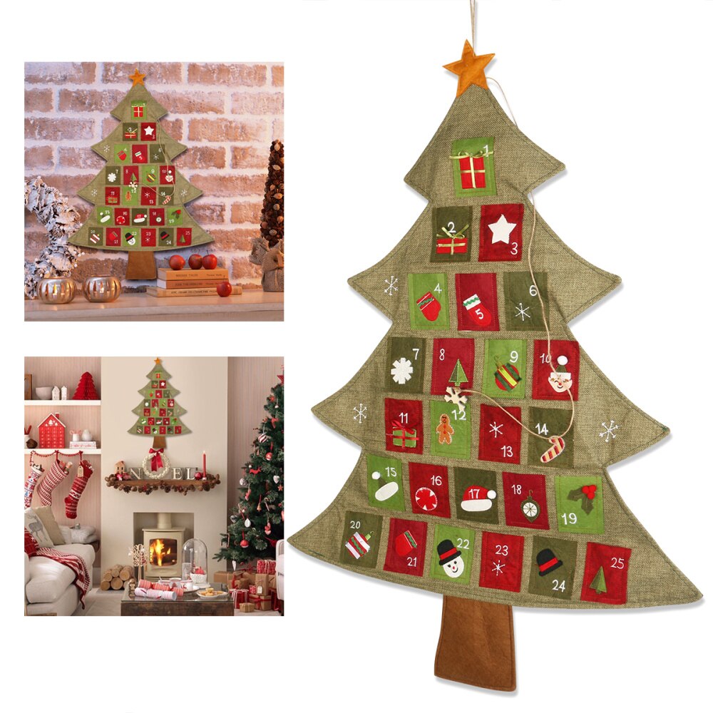 Christmas Calendar Linen Plain Portable Advent Calendar Fabric Calendar Christmas Hanger for Hotel