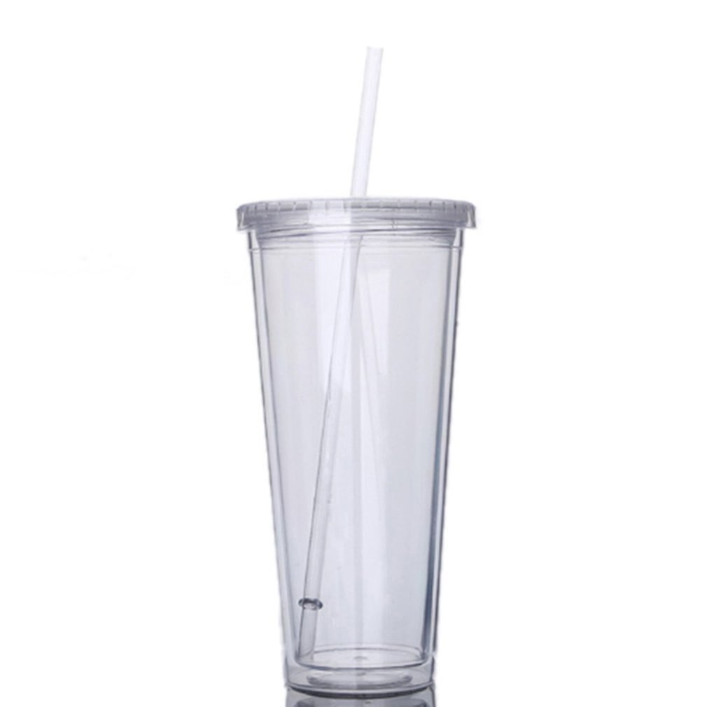 Double-layer plastic anti-scalding hand straw cup Premium Grade Acrylic Double Walled Dishwasher Safe Versatile: 500ml