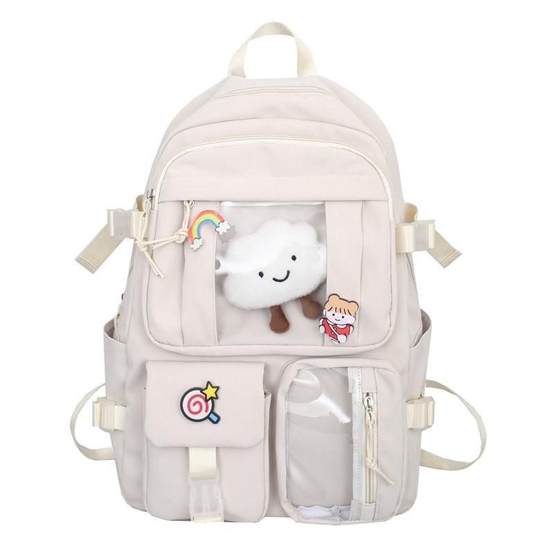 Leuke Nylon Rugzak Kawaii Student Schooltas Harajuku Casual Vrouw Rugzakken: White