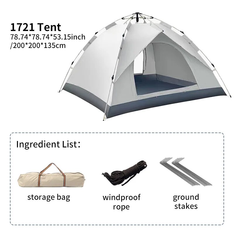 Tente pliante d'extérieur, entièrement automatique, ouverture rapide, pour 3-4 personnes, conduite autonome, Camping, résistant à la pluie, au soleil, Portable: BLANC