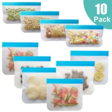 10 Stks/set Blauwe Voedsel Opbergtas Frosted Peva Ziplock Zakje Herbruikbare Voedsel Verse Zak Lekvrij Keuken Silicone Voedsel Opbergtas