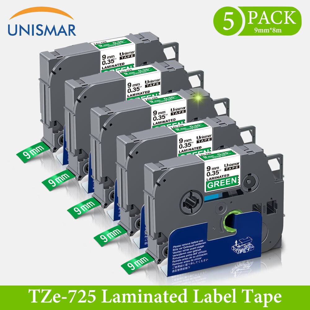 5pk zwart op mat zilver tze tape 9mm 3/8 " vervangt brother labeltape tze -m921 tz921 hoge kleefband voor p touch  h110 1090: Wit op groen