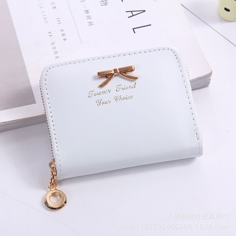 Valink Brand Wallet Women Bowknot Small Purse PU Leather Wallet Female Zipper Coin Purse Wallet Carteras Mujer: White