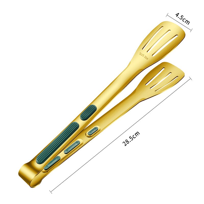 Anti-Scald Food Tongs Steak Bread Serving Clip Stainless Steel Buffet Heater Clamp Barbecue Cooking Tools Kitchen Accessories: 28.5cm Green Gold