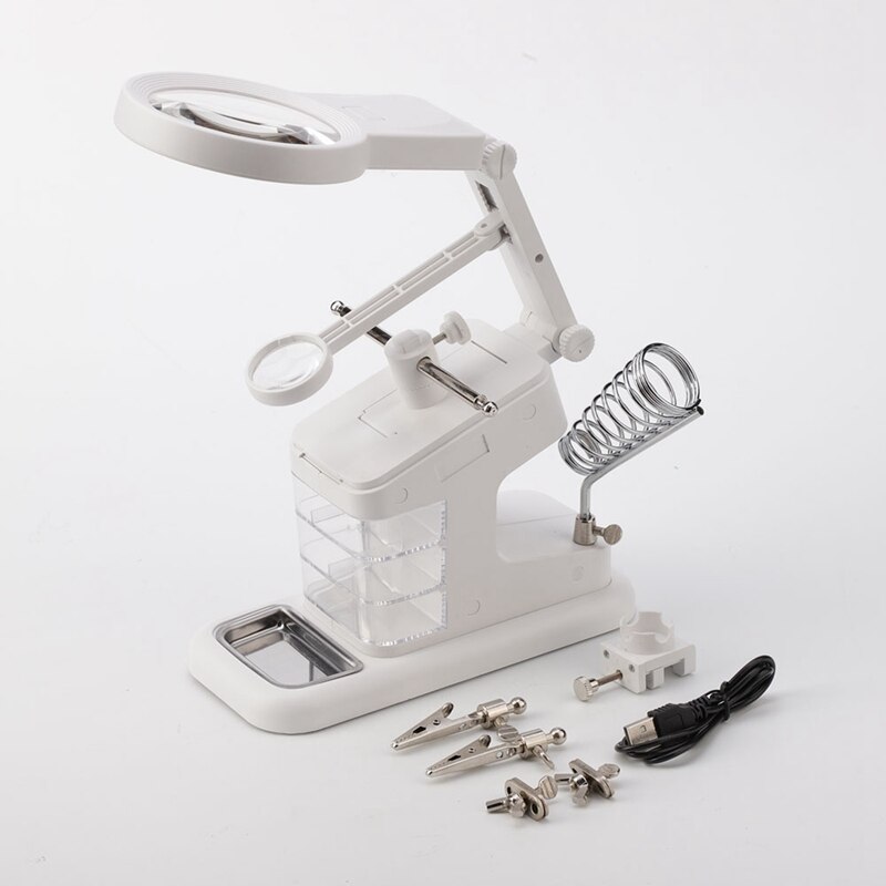 Vergrootglas Soldeerbout Met Led Licht Opbergdoos 3X 4.5X 25X Helpende Hand Rework Station Reparatie Lassen Soldeer