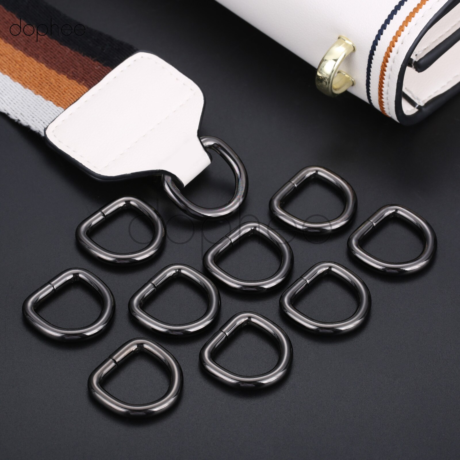 Dophee 10 pièces Anneaux en D 20mm 25mm 38mm sangle cerclage sacs accessoire de vêtement de détail non soudé en métal plat Dee bague: 20mm / Gun Black