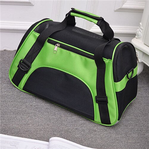 Folding Pet Carry Bag Nylon Breathable Mesh Cat Carriers Outside Portable Dog Travel Bag Outdoor Small Pet Carrying Handbag: Green / M