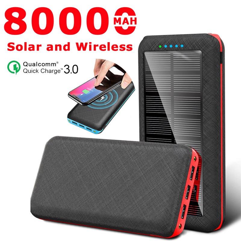 80000mah banco de energia solar qi sem fio portátil ao ar livre carregador 3usb telefone carregador para xiaomi samsung iphone powerbank