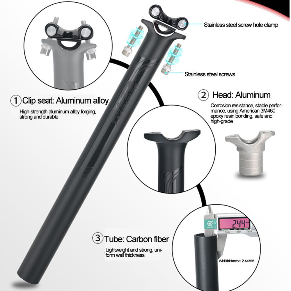 Carbon Seatpost 27.2/31.6mm matte 3k Carbon Fiber MTB/Road Bicycles Carbon Fiber seat post Light Adjustable seat tube