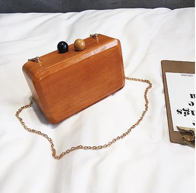 Bolso de mano de Vintage para mujer, de madera de estilo Simple, Mini bolso de noche con cadena, bolso de hombro femenino, Bolsa con solapa: Default Title
