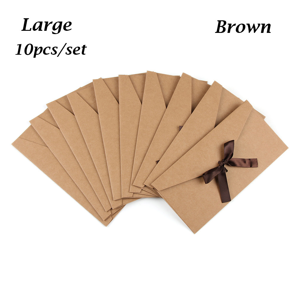 12 färger 10 st/set kuvert pärlemorskimrande papper rosett tjocka band retro färg brevpapper bröllop inbjudna: Stor brun
