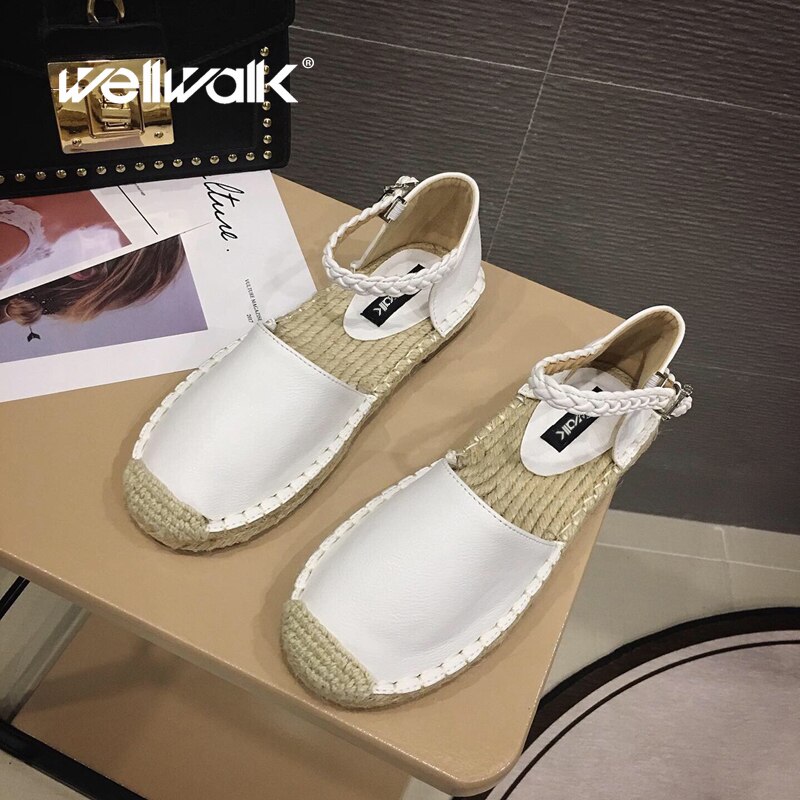 Alpargatas blancas Wellwalk, zapatos de mujer con de María, sandalias de mujer con correa al tobillo, mocasines casuales para mujer, sandalias femeninas