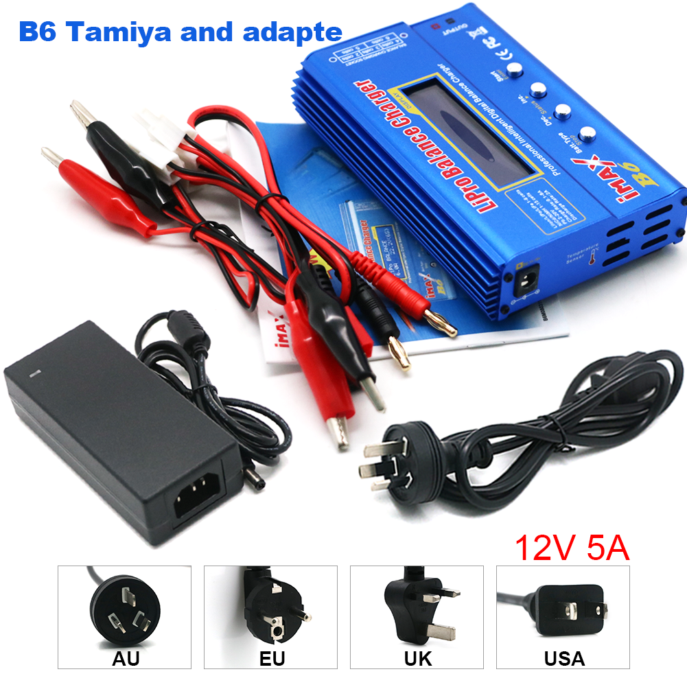 Chargeur Lipo IMAX B6 80W, prise T/Tamiya/XT60 pour batterie NiMh Li-ion ni-cd Lipo, déchargeur d'équilibre + adaptateur 12V 5A pour chargeur Rc