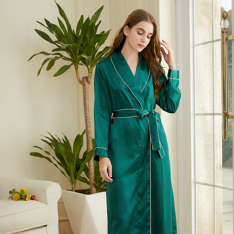 Satin Robes Bridesmaid Bride Robe Wedding Long Womens Robe Lingerie Sleepwear Lady Long-Sleeve Nightgowns Bathrobes: Green / L