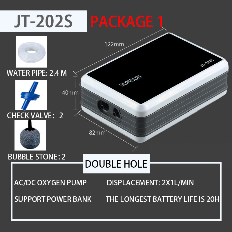 Outdoor aerator oxygenator Sensen AC and DC dual-use rechargeable oxygen pump dedicated for fishing Battery Air Compressor: JT-202S  set 1