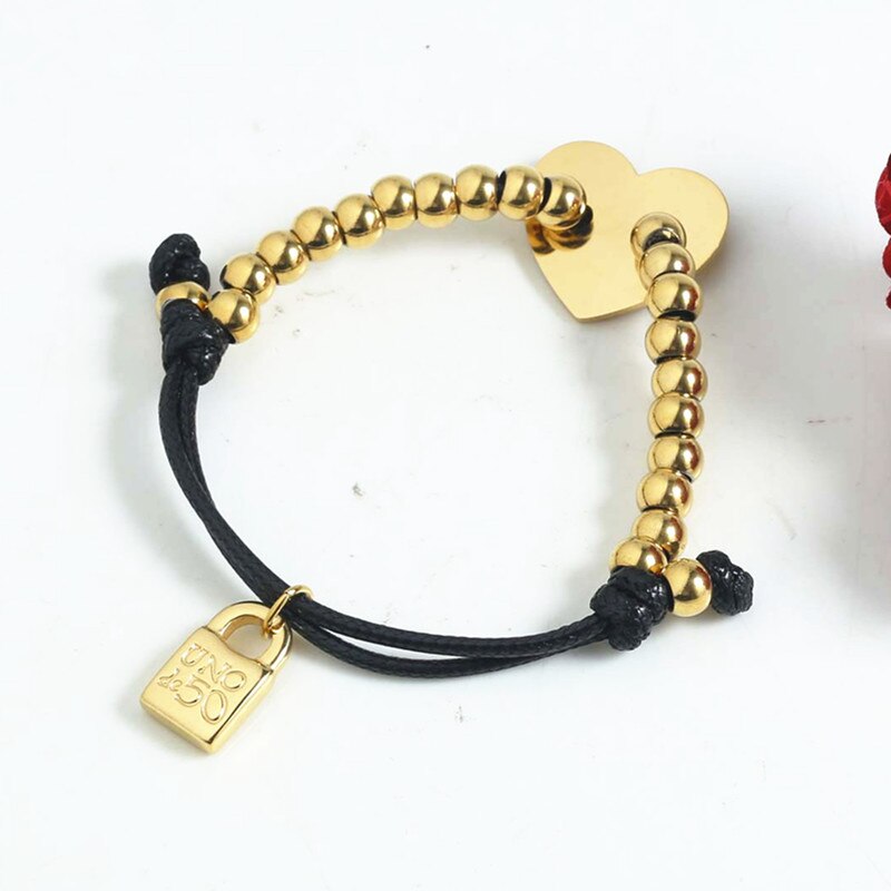 Women Men Silver Color Gold Stainless Steel Wire Heart Key Lock UNO 50 Bangles Bracelets Pulseras Jewelry: 14