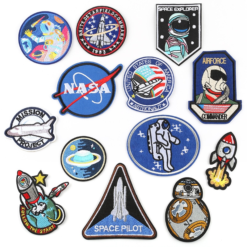 Rumskib astronaut stof klistermærker kan stryges tøj tilbehør broderi patch, tøj rygsæk gør-det-selv dekoration