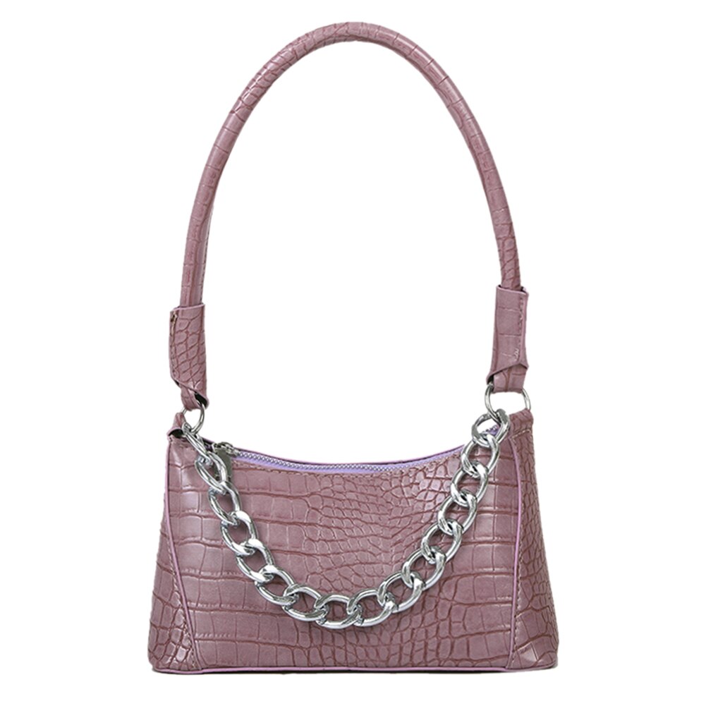 Dikke ketting kleine pu leren schoudertassen voor dames, handtassen met krokodillenmotief voor reizen: Paars 