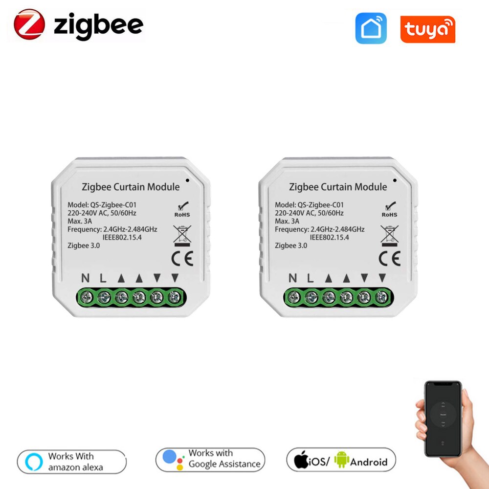 WiFi Smart Curtain Switch Module Roller Blinds Shutter Motor by Smart Life Tuya APP Remote Control Work with Alexa Google Home: ZigBee Version 2pc