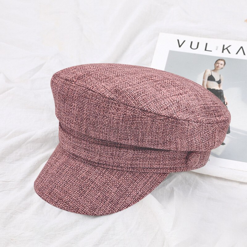 Flat Top Sailor Captain CapSpring Summer Men Women Cap Cotton Linen Beret Men Women Newsboy Cap Artist Painter Beret Cap: light pink