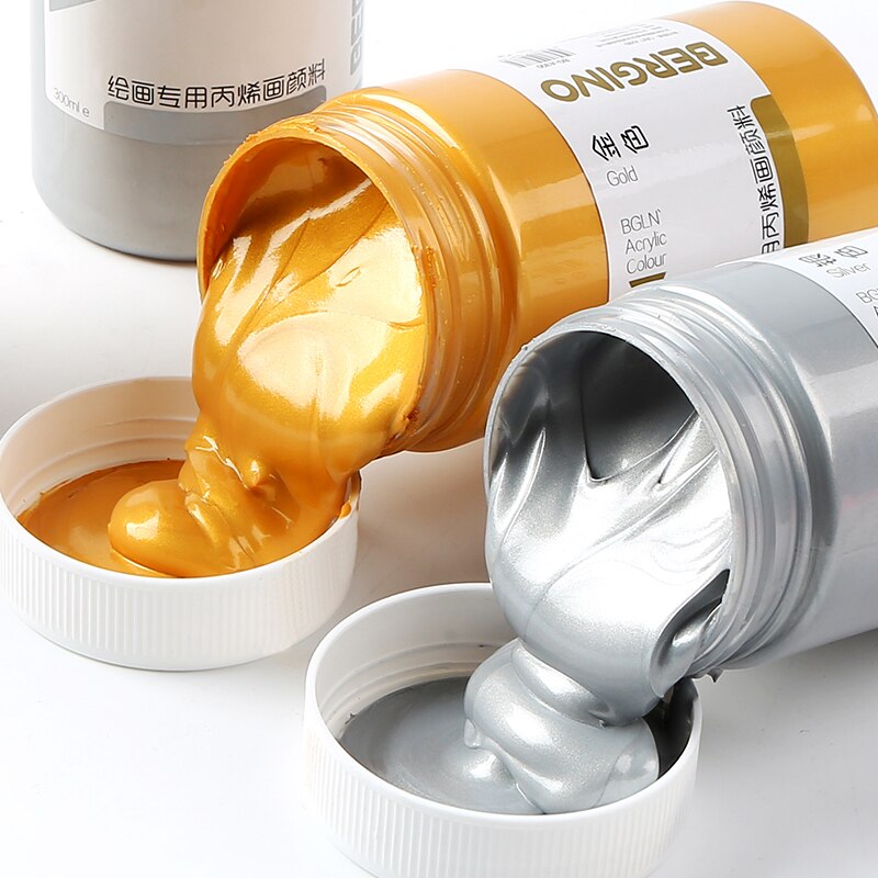 300ml/500ml guld sølv akryl maling vandtæt akvarel maling til statuer farvning diy håndmalet graffiti metallic maling