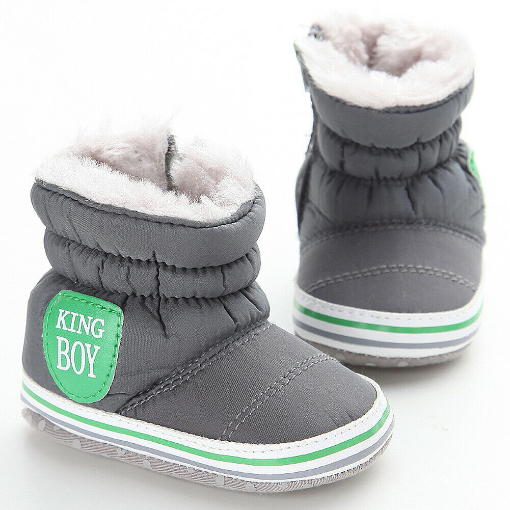 Pudcoco winter baby jungen schuhe winter kleinkinder warme schuhe Faux pelz mädchen baby booties Leder König Jungen Muster junge baby stiefel: Grau / 13-18 Monate