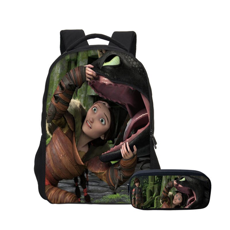 2 unids/set mochila con estampado de furia ligera sin dientes + estuche para lápices cómo entrenar tu mochila de dibujos animados de dragón mochila de viaje para hombre: 17