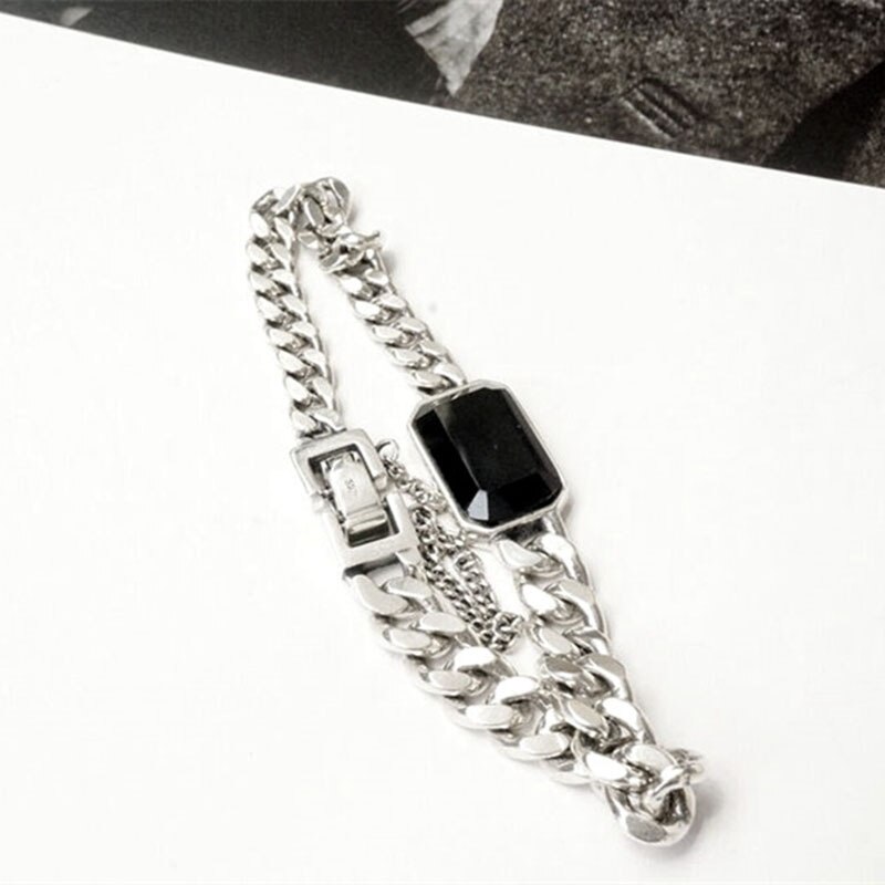 Foxanry – Bracelet chaîne Punk en argent Sterling 925 pour femmes, nouvelle tendance, Simple, rectangulaire, en Zircon noir, bijoux Hiphop, de fête