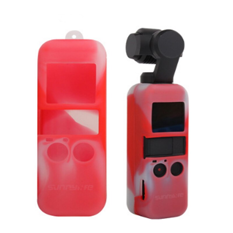 10 Colors DJI OSMO POCKET Protector Set Soft Silicone Case Cover with Neck/Wrist Strap Lanyard for Osmo Pocket Handheld Gimbal: Red-White