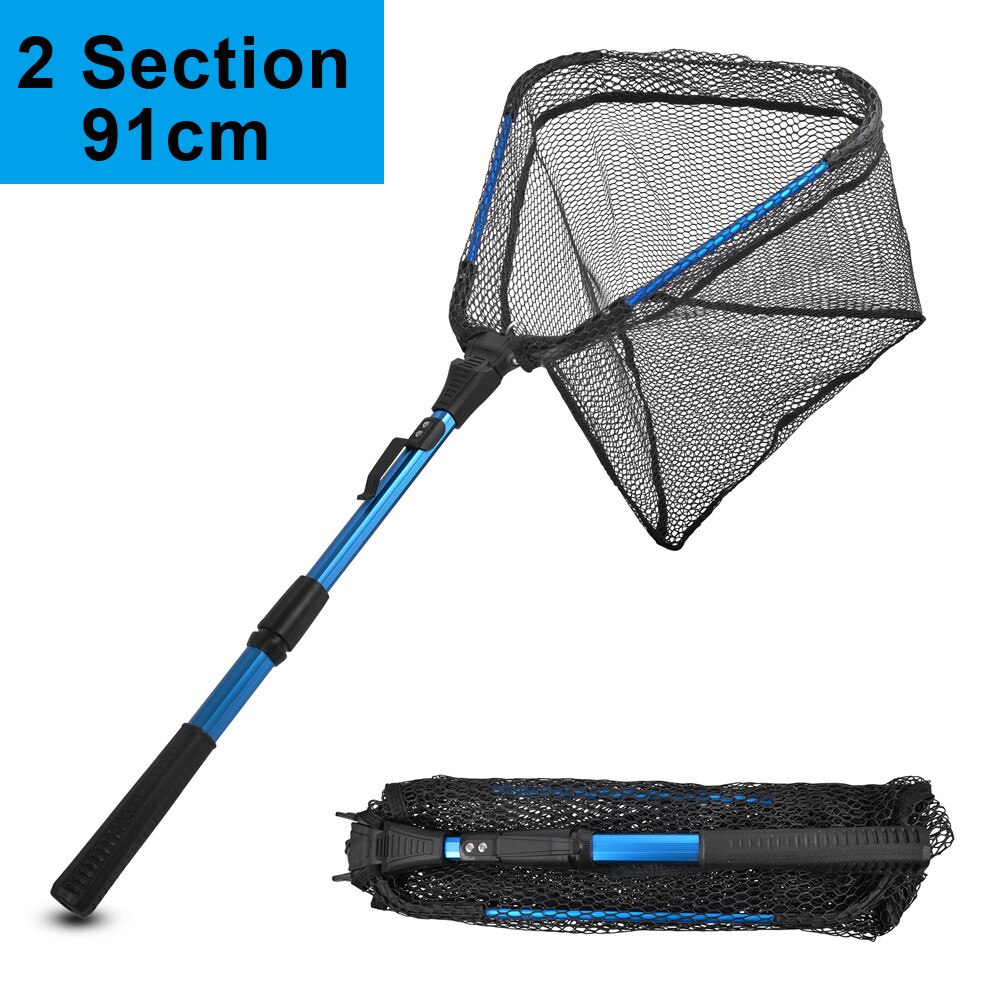 Telescoping Landing Net 44/79/91CM Retractable Long Fishing Hand Net Pole Portable Folding Rubber Landing nets for fishing Kayak: 2 Section-91cm Blue