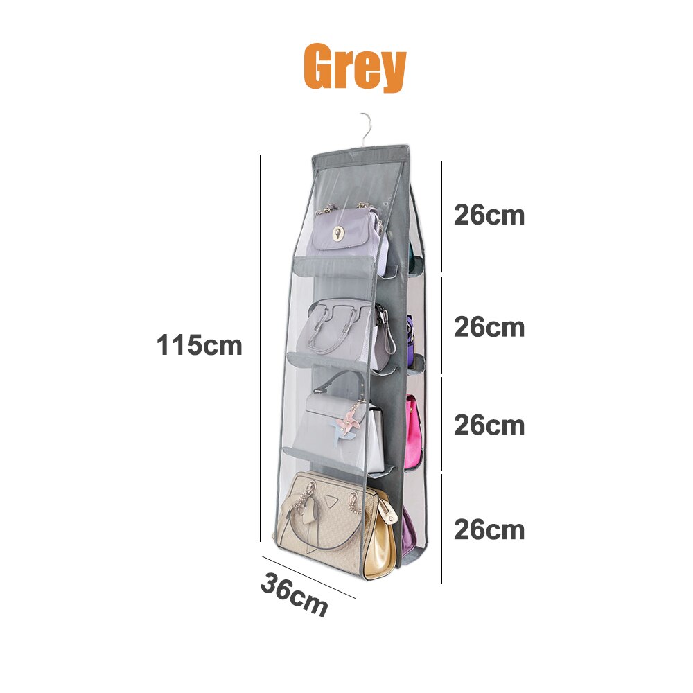 6 Pocket Foldable Hanging Bag 3 Layers Folding Shelf Bag Purse Handbag Organizer Handbag Storage Hanging Door Pocket Closet Hang: Grey 8 Pocket