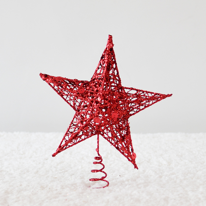 Décoration de sapin de noël en fer forgé, décoration scintillante, étoile à cinq branches: 15X20cm-Red