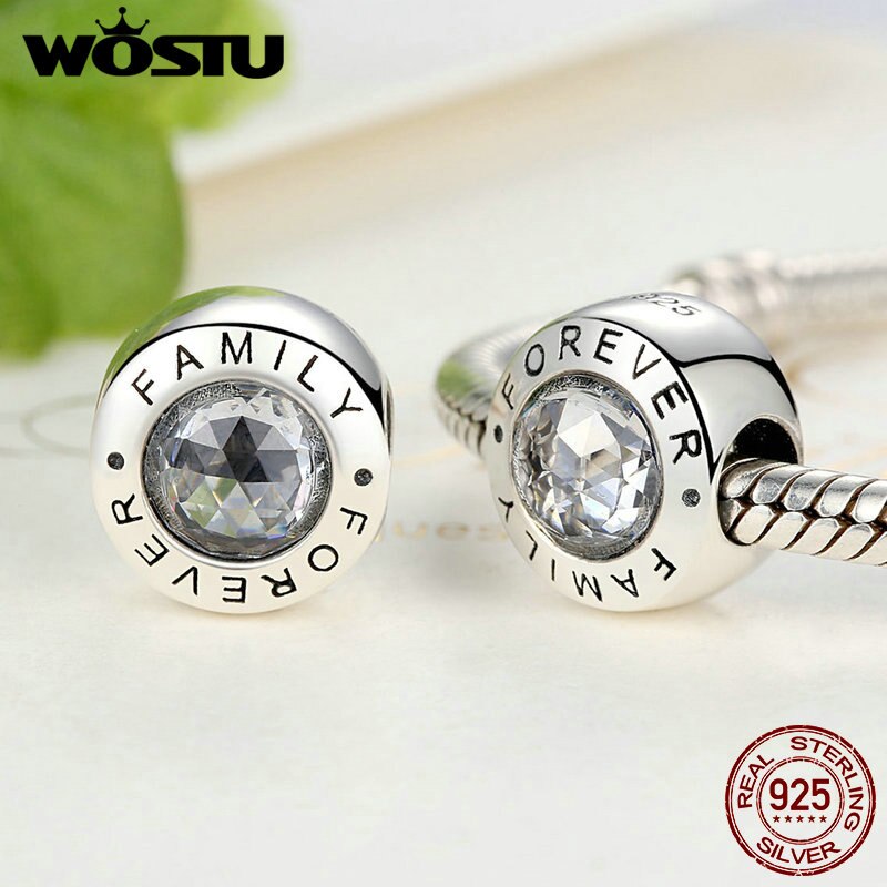 WOSTU di Alta Qualità 925 Sterling Silver Famiglia Per Sempre Sereno CZ Branelli di Fascino Misura il Braccialetto di Fascino Dei Monili Originale Regalo