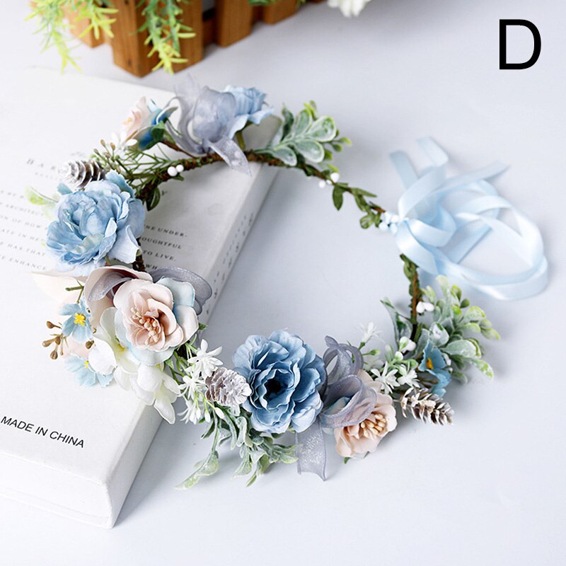 Flower Headband Spring Bohemian Flower Crowns Floral Garland Faux Rose Wedding Wreaths Braided Hair Vine Headpiece Hair Ornament: D