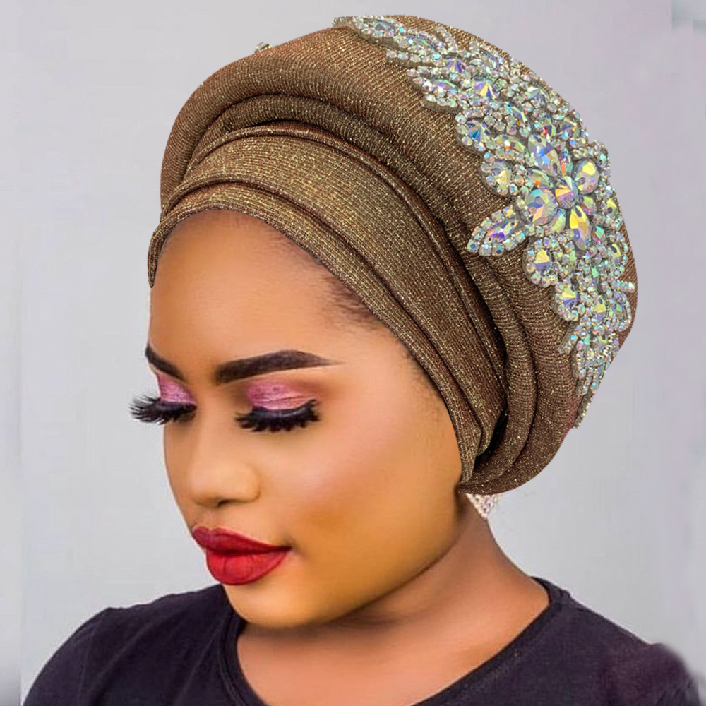 Luxus Strass Turban Hütte für Frauen Afrikanische wickeln Kopf Kopfbedeckung Nigeria Auto Gele Headtie Turbante Mujer