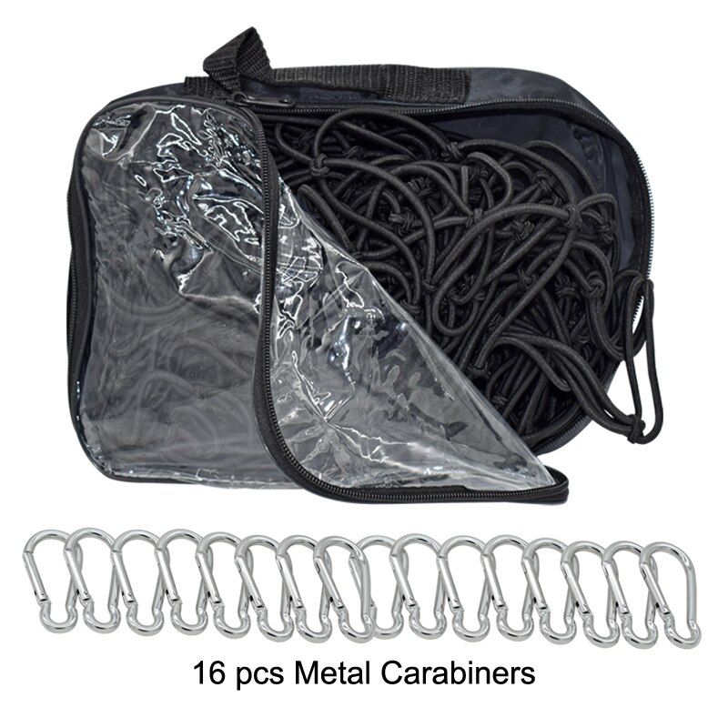 Cargo Nets for Pickup Trucks 180x120cm Heavy Duty Truck Bed Net with 16 pcs Metal Carabiners Hooks Bungee Netting Black