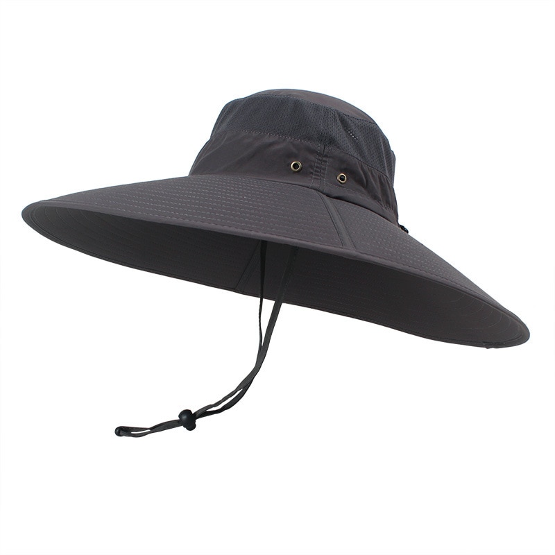 15cm super lang bred rand spand hat åndbar hurtig tørre mænd kvinder boonie hat sommer uv beskyttelse cap vandring fiskeri solhat: Mørkegrå
