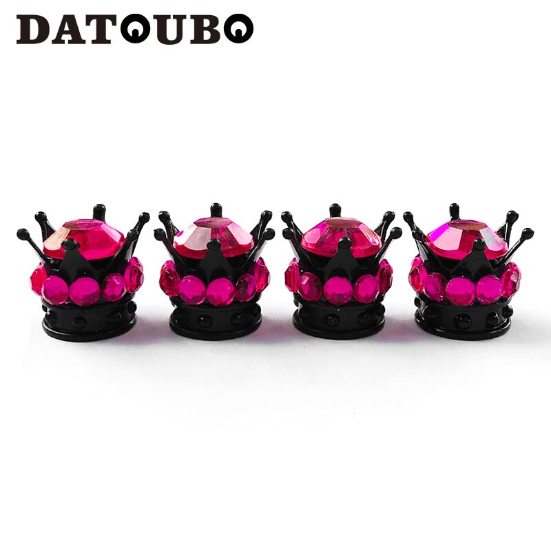 DATOUBO-Tapas de válvula de neumático de coche, cubiertas de polvo de aire para rueda de bicicleta, negro, corona, rosa, blanco, diamante, cristal, 4 Uds.