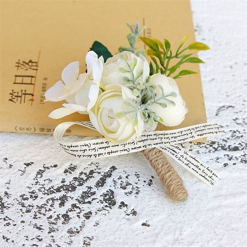 Kunstige roseblomster brudgom boutonniere mann corsage far bror bryllup blomst mann dress fest dekorasjon  xh20: A1