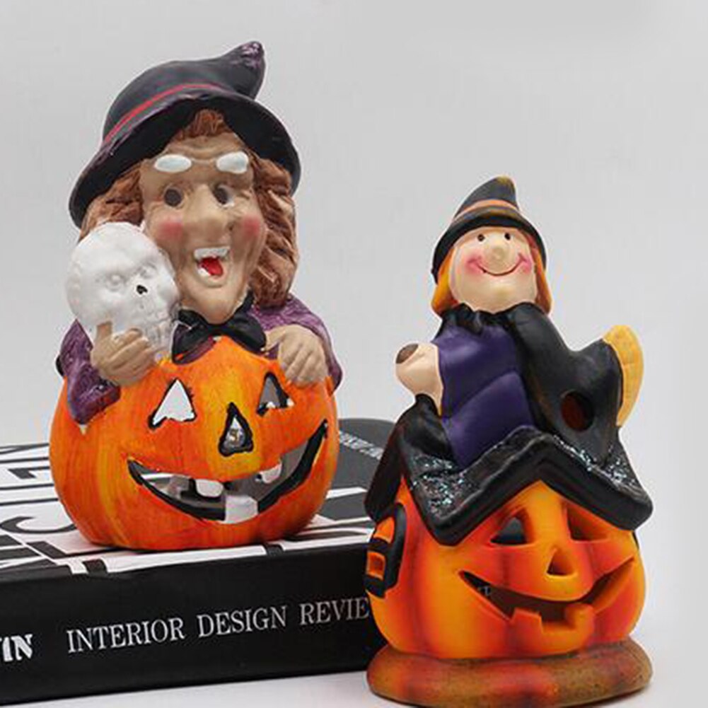 Halloween Witch Pumpkin LED Night Light Decoration Artificial Ceramic Desk Model KTV Home Party Halloween Decor