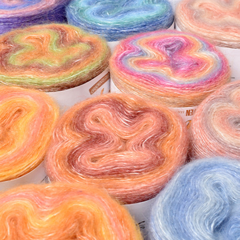 200M Arco Iris gradiente Color pastel hilo mezcla de algodón orgánico hilo DIY tejido a mano primavera/verano falda de ganchillo chal línea de encaje