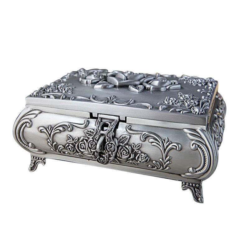 Metal European retro large jewelry box high-grade stereo with lock tin storage Multi-function Jewelry Storage Box