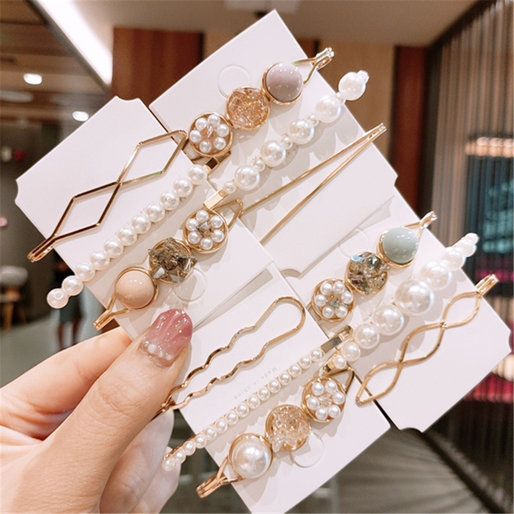 3 unids/set de pinzas para el cabello con diamantes de imitación y perlas para mujer, horquilla con flequillo geométrico ahuecado, accesorios para el cabello para niñas