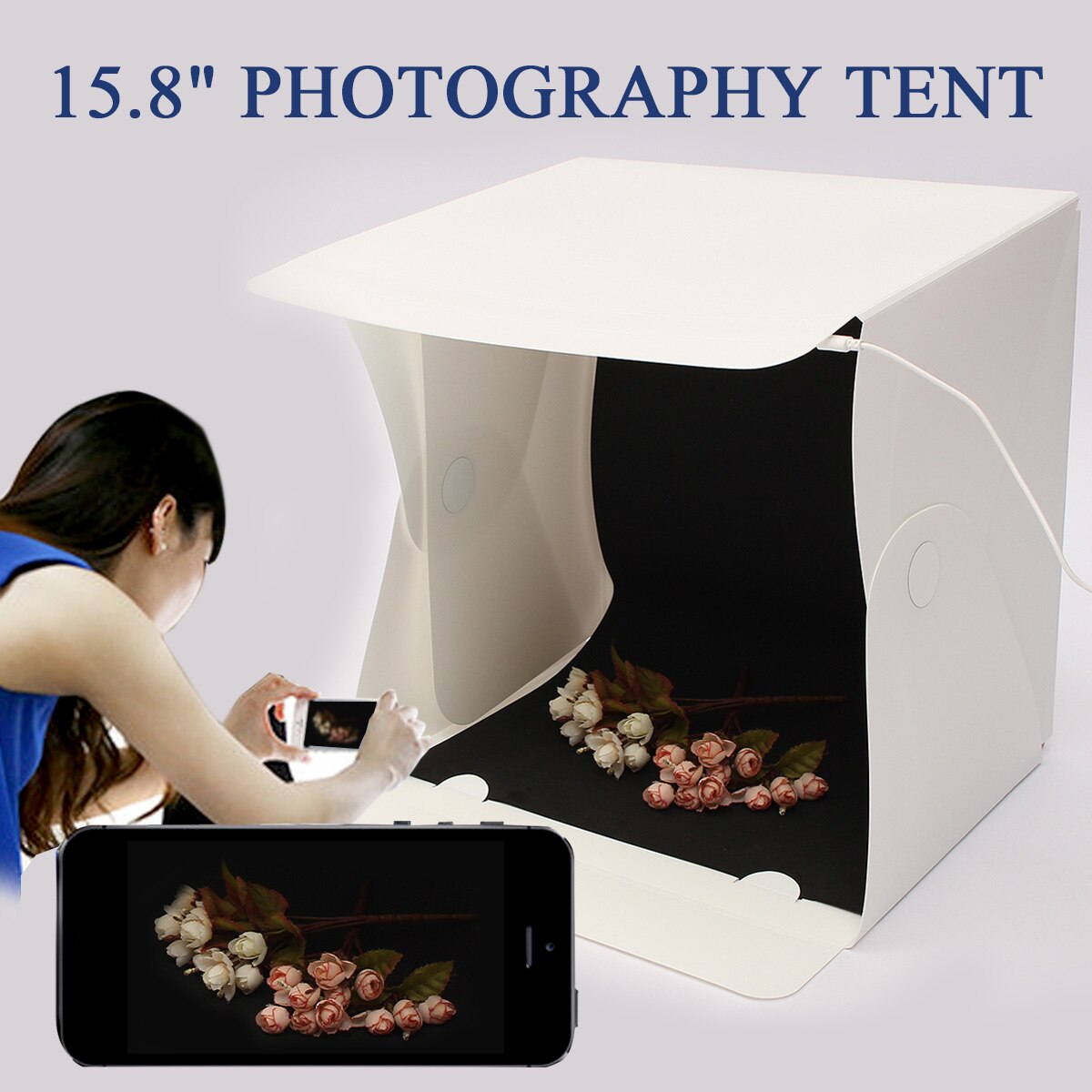 Portable 15.8 Inch Folding Light Box Photography Studio Softbox LED Light Soft Box Tent Kit for Phone Camera Photo Background