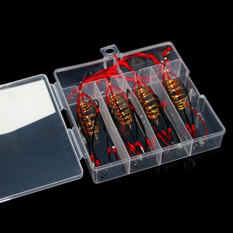 DYGYGYFZ 4Pcs/Lot Explosion Fishing Hook 6#-13# Fishing Lure Bait Trap Feeder Cage Fishing Hook with Stainless Steel Springs